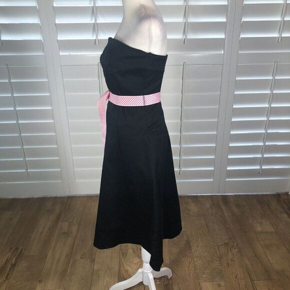 Vtg Strapless Black Pin Up Style Rockabilly Dress 4 Cotton Spandex Swing 80s 90s - Picture 6 of 12